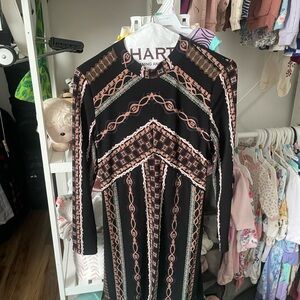 Free People Black and Brown Geometric Long Sleeve Dress